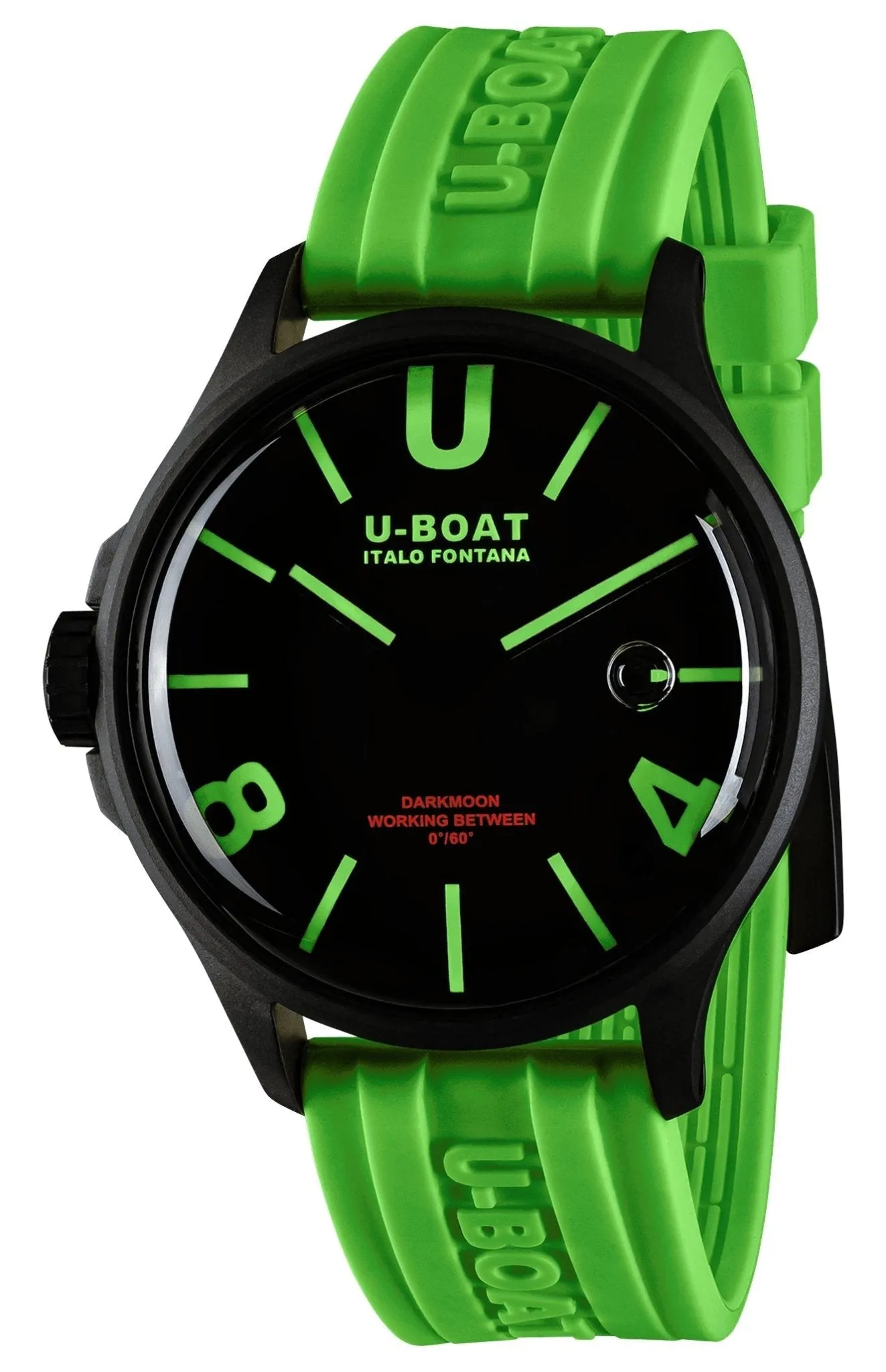 U-Boat Darkmoon Black PVD Black Dial Green Silicon Strap Quartz Mens Watch 9534