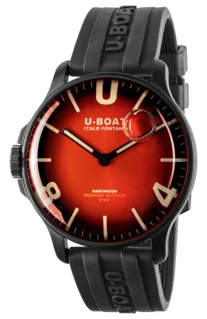 U-Boat Darkmoon Black PVD Red Dial Black Rubber Strap Quartz Mens Watch 8697