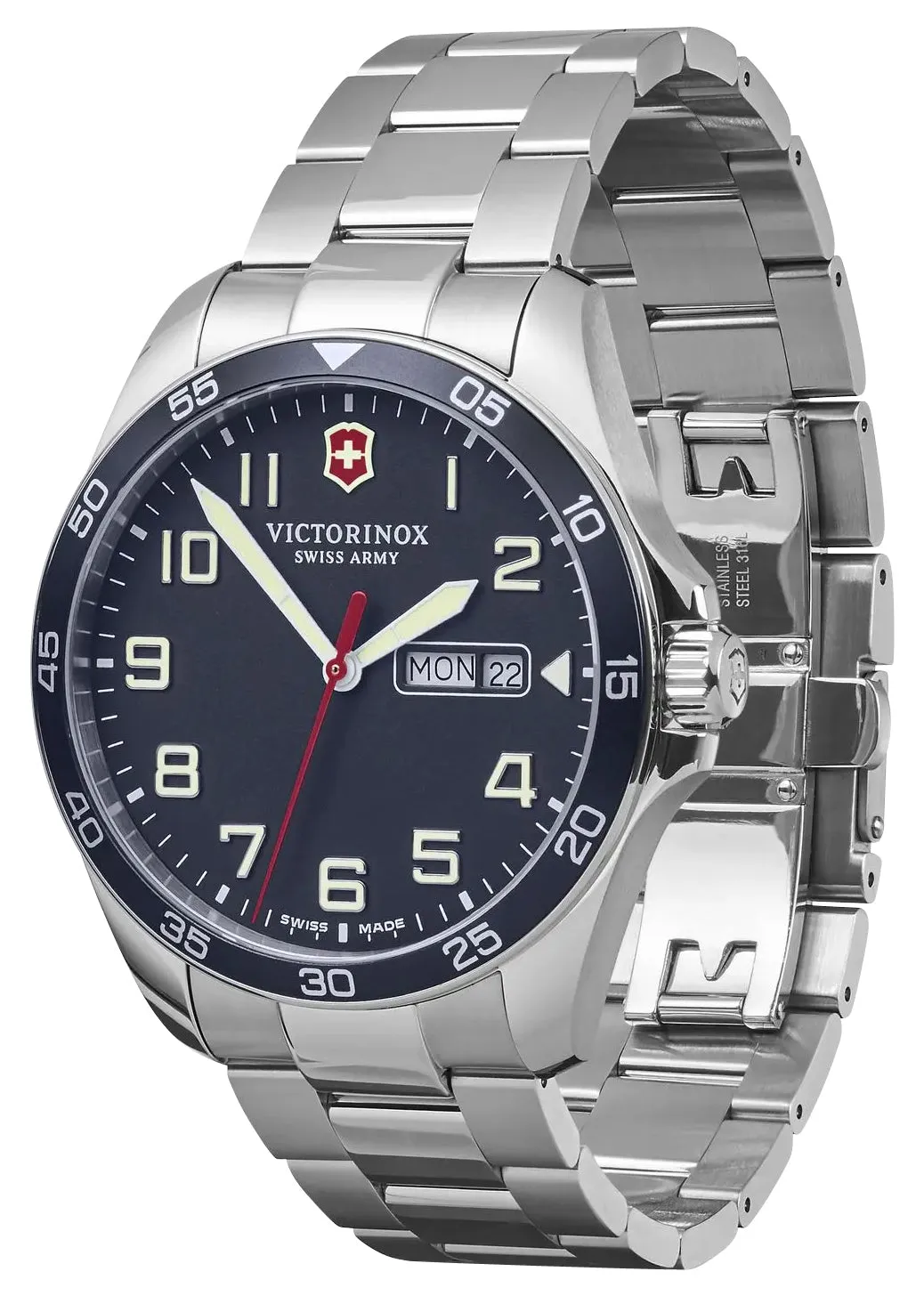 Victorinox Swiss Army Fieldforce Stainless Steel Blue Dial Day/Date Quartz Mens Watch 241851