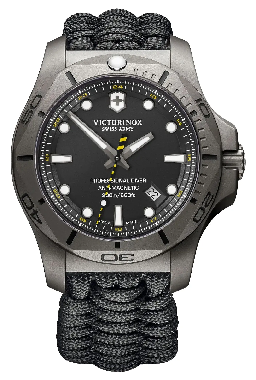 Victorinox Swiss Army I.N.O.X. Professional Diver Gray Titanium Black Dial Black Textile Interchangeable Black Rubber Strap Date Quartz Mens Watch 241812.2