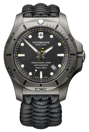 Victorinox Swiss Army I.N.O.X. Professional Diver Gray Titanium Black Dial Black Textile Interchangeable Black Rubber Strap Date Quartz Mens Watch 241812.2