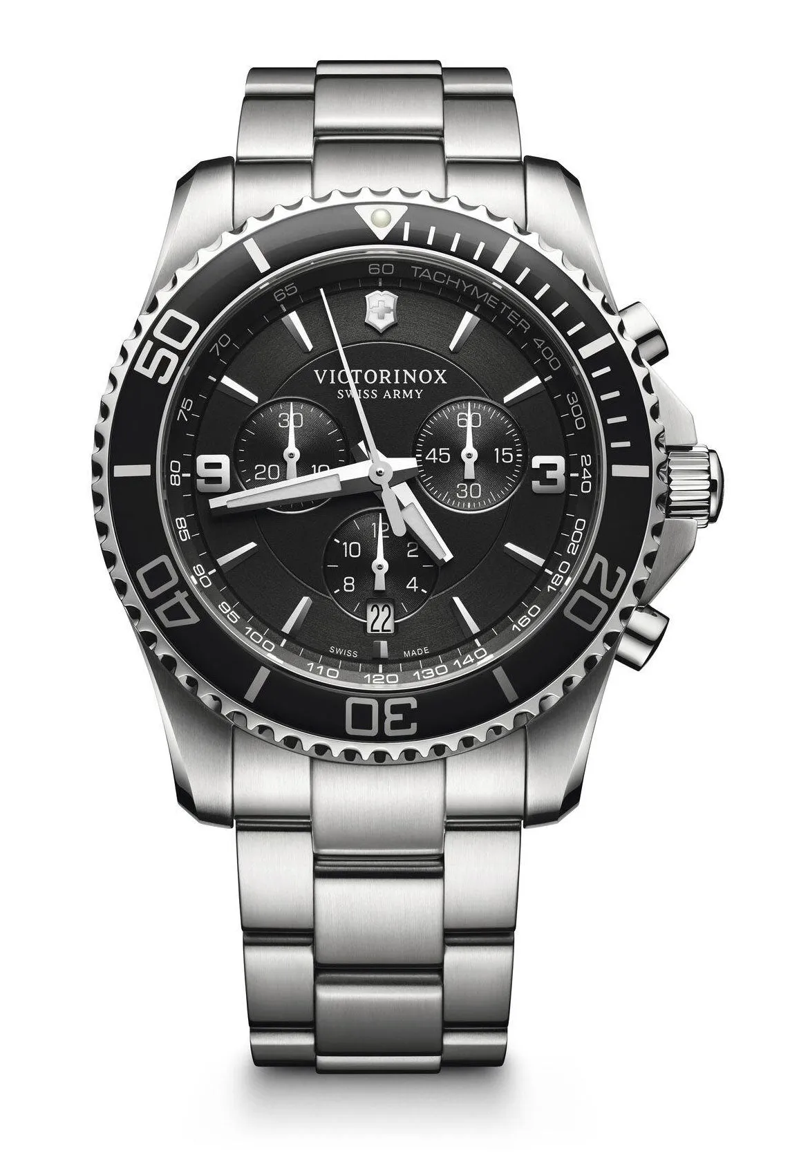 Victorinox Swiss Army Maverick Chronograph Stainless Steel Black Dial Date Mens Watch 241695