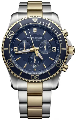 Victorinox Swiss Army Maverick Chronograph Two-Tone Stainless Steel Blue Dial Date Mens Watch 241791