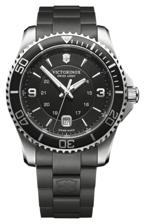 Victorinox Swiss Army Maverick Stainless Steel Black Dial Black Rubber Strap Date Quartz Mens Watch 241698