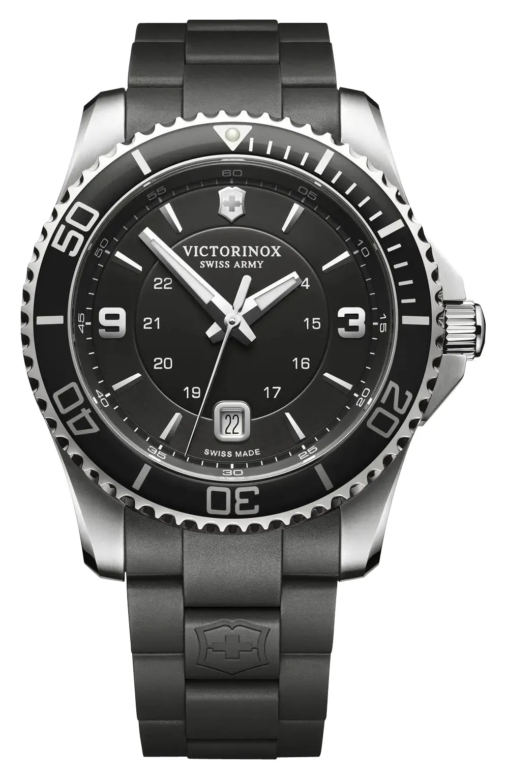 Victorinox Swiss Army Maverick Stainless Steel Black Dial Black Rubber Strap Date Quartz Mens Watch 241698